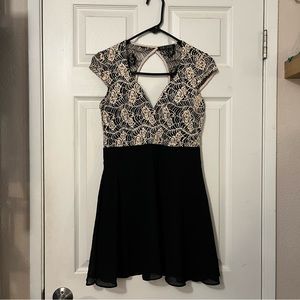 Love Culture Mesh Embroidered Sheer Open Cutout Back Flowy Black Mini Dress